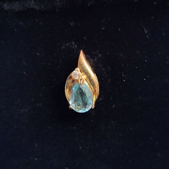 Gold Clear and Blue Rhinestone Earrings - Picture 5 of 6